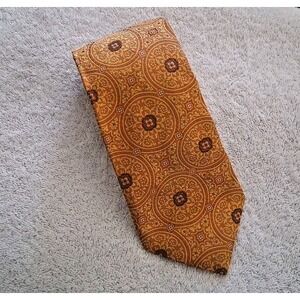 CANALI Silk Necktie Orange Medallion Gold Brown Italy Woven Luxury  62" 3.75"